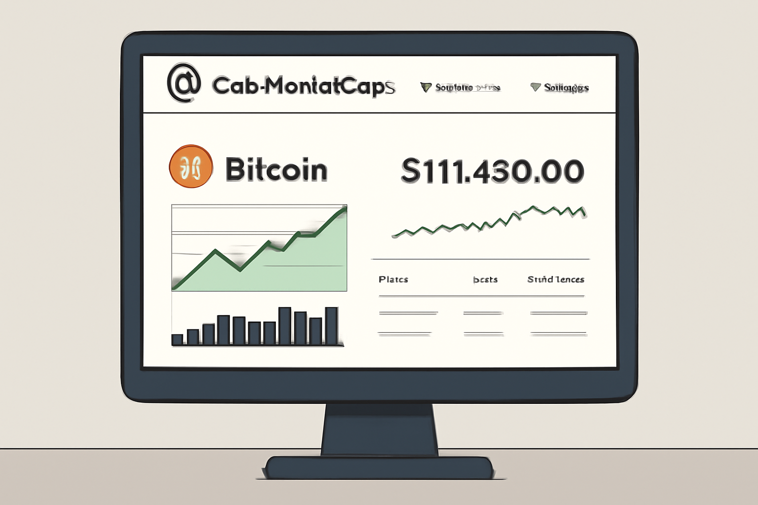 A computer screen displaying CoinMarketCap's live cryptocurrency dashboard with real-time Bitcoin price at $111,430.00 and market data charts.
