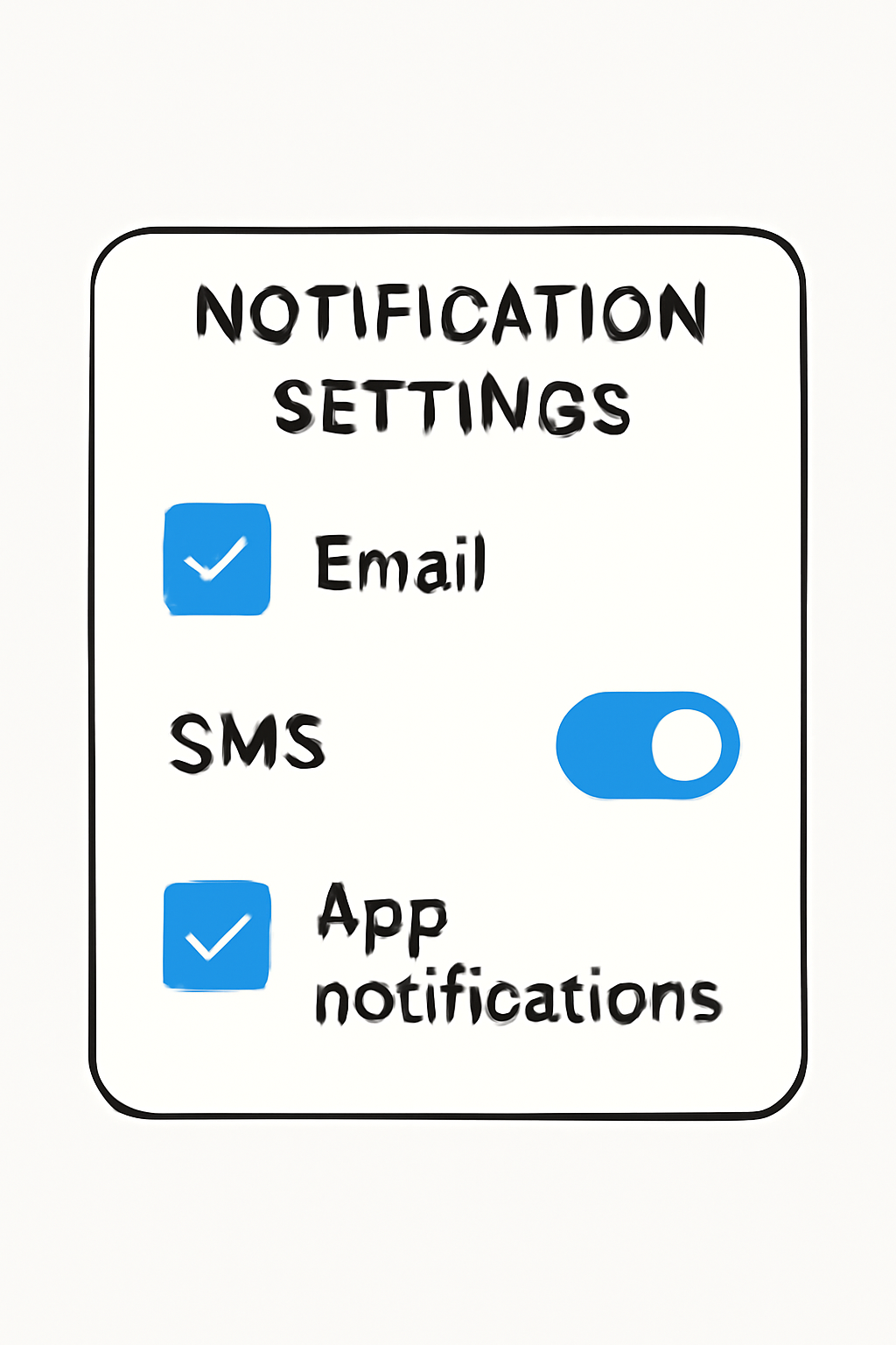A notification settings screen showing options for email, SMS, and app notifications, with checkboxes or toggles selected.