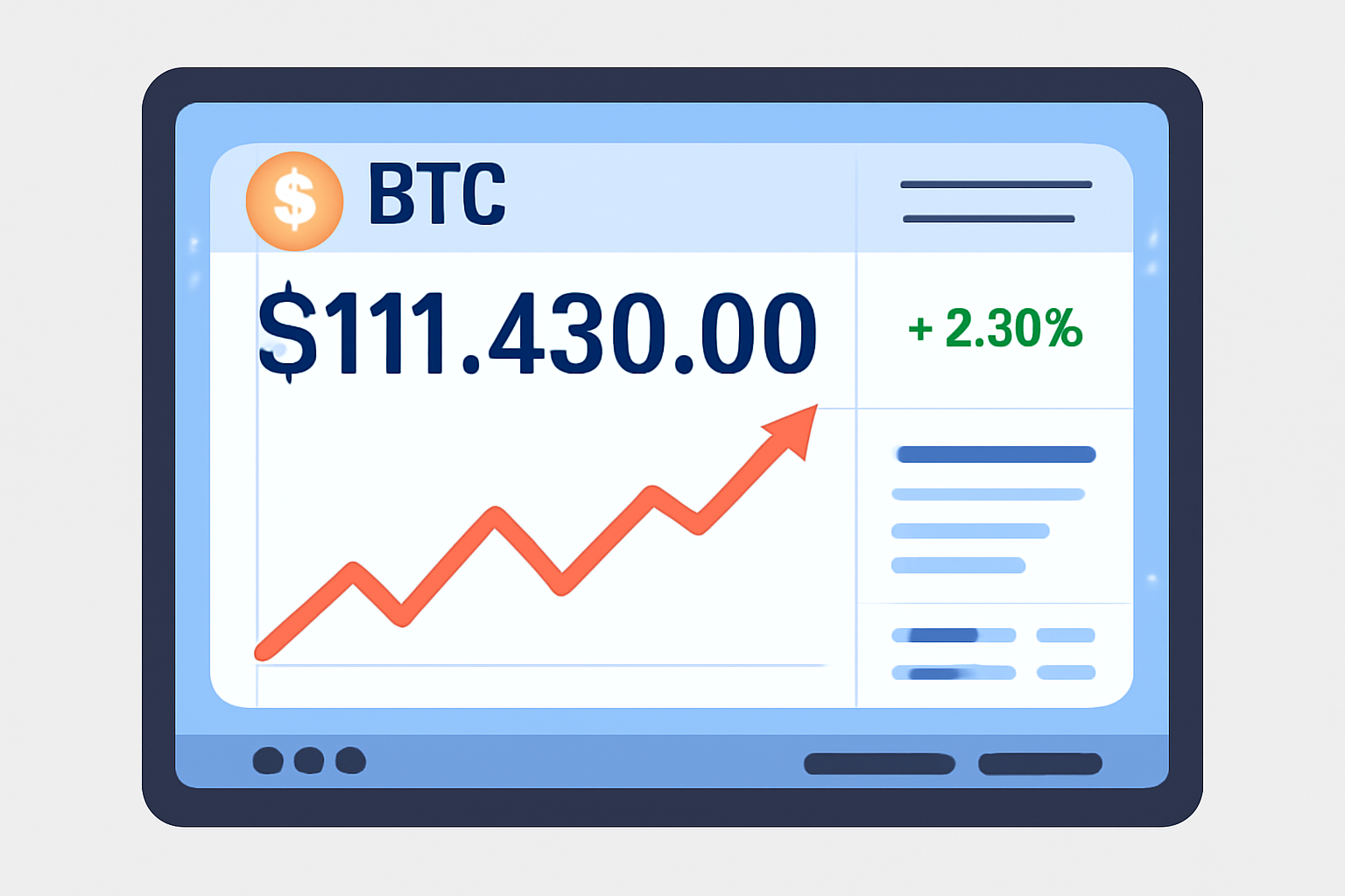 A trading dashboard displaying Bitcoin (BTC) with a price tag of $111,430.00 prominently shown on the screen.