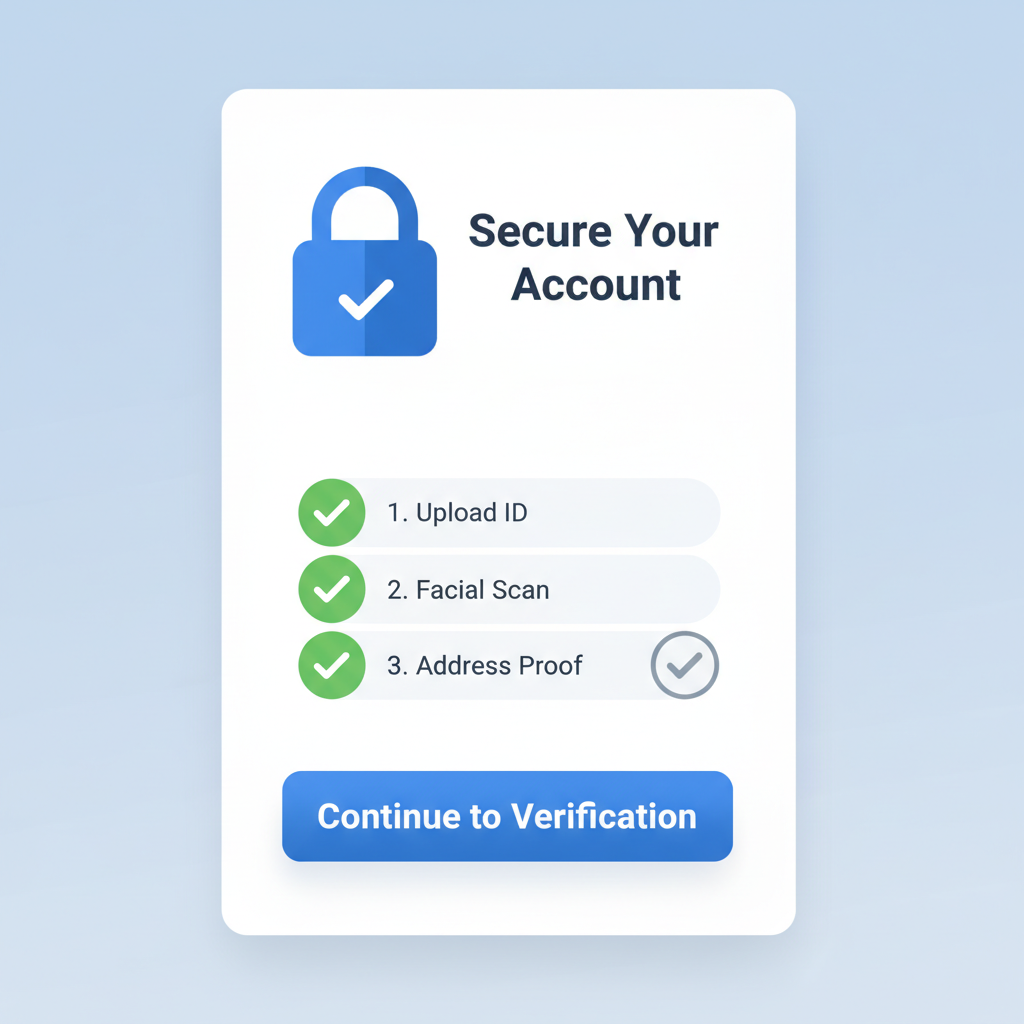 Secure KYC verification interface on crypto mixer app with padlock and checkmarks, modern fintech design