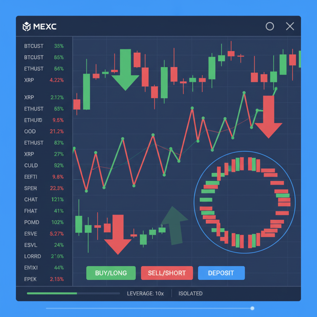 MEXC futures trading dashboard intense red and green charts dynamic crypto vibe