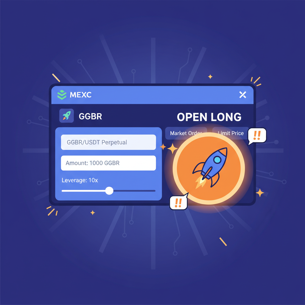 MEXC open long position GGBR futures order screen rocket launch button excitement