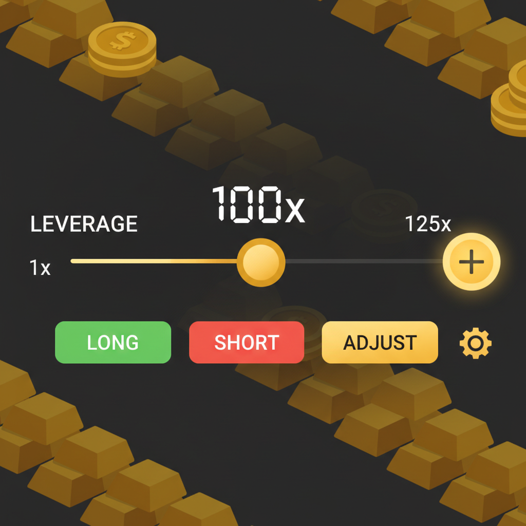 MEXC futures leverage slider interface gold bars background adjustable settings