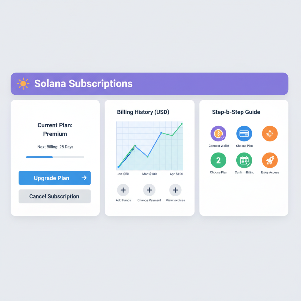 User-friendly web dashboard for Solana subscriptions, charts of billing history, upgrade buttons