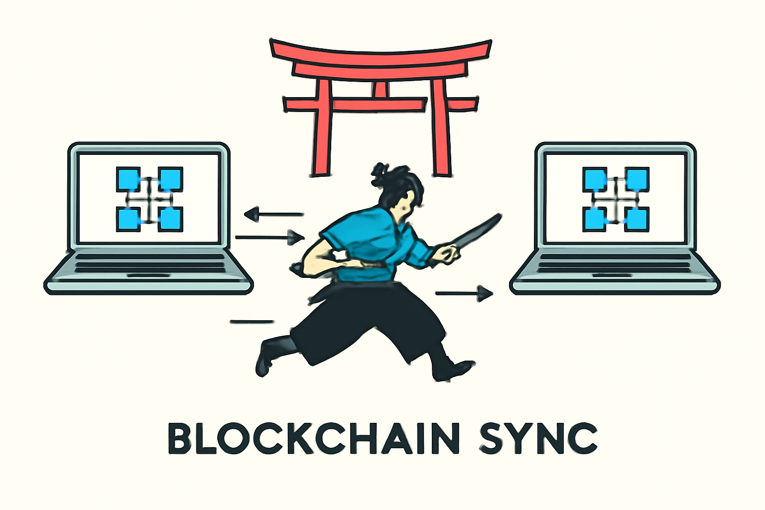 dual terminals katana torii running, blockchain sync animation