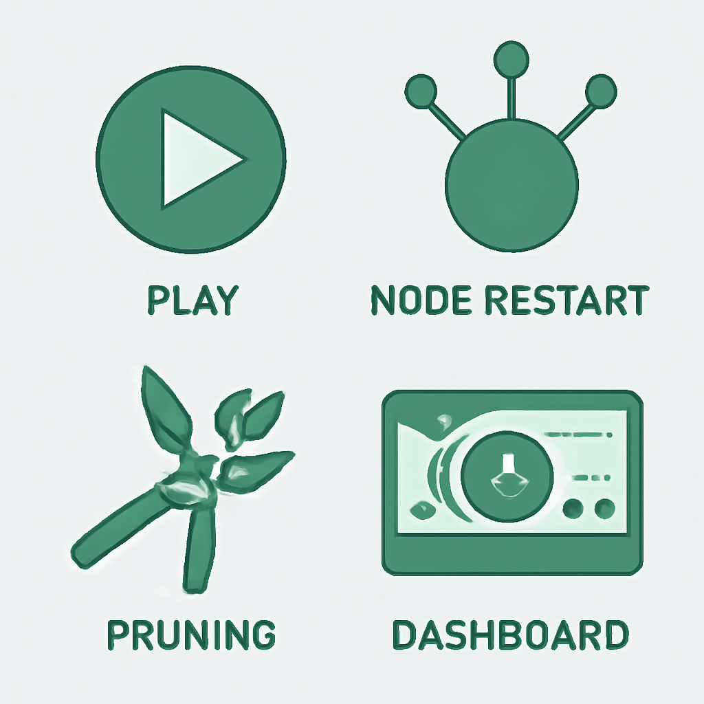 play button green celestia node restart pruning nothing flag dashboard sci-fi