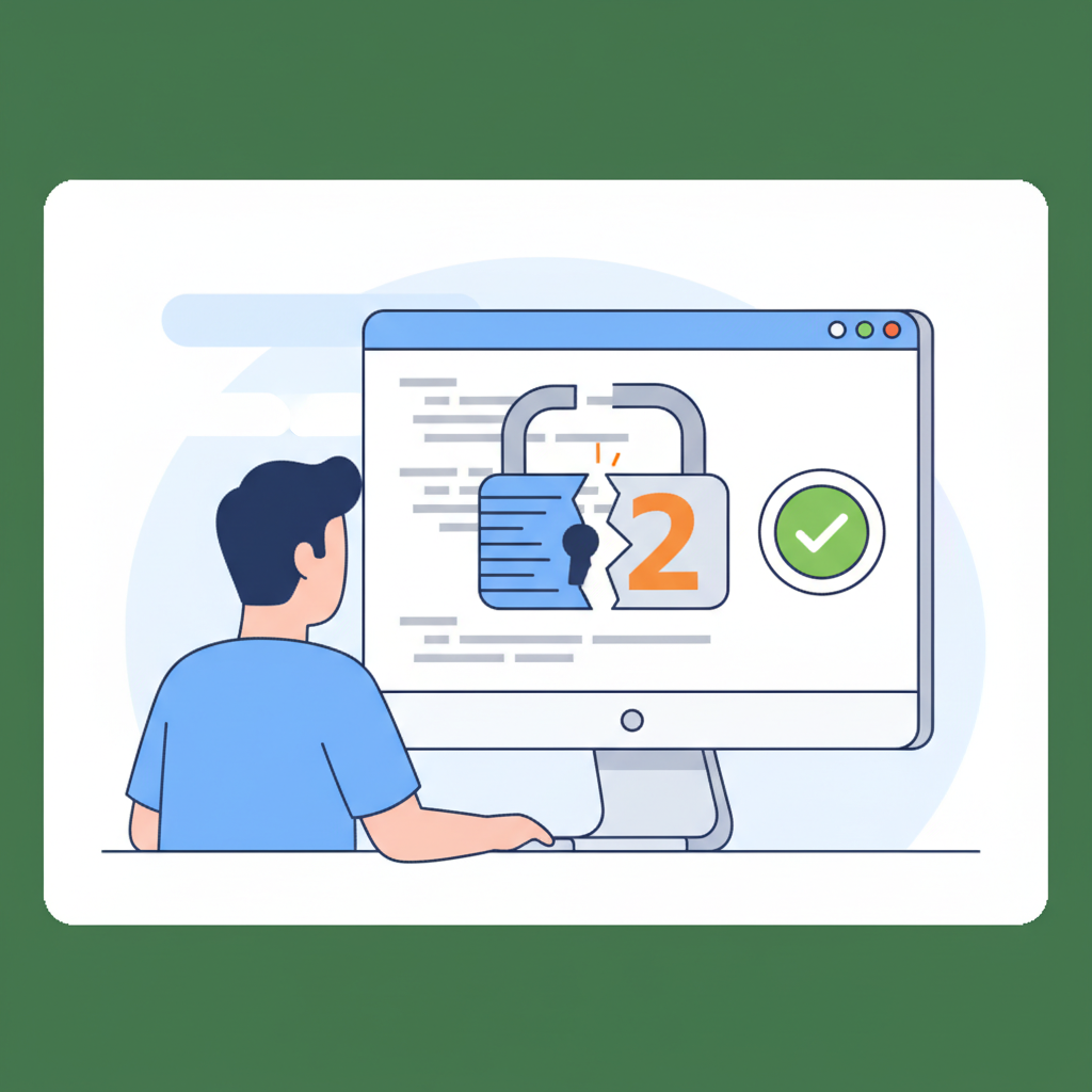 developer decrypting output in code, lock opening to reveal number 2, verification checkmark