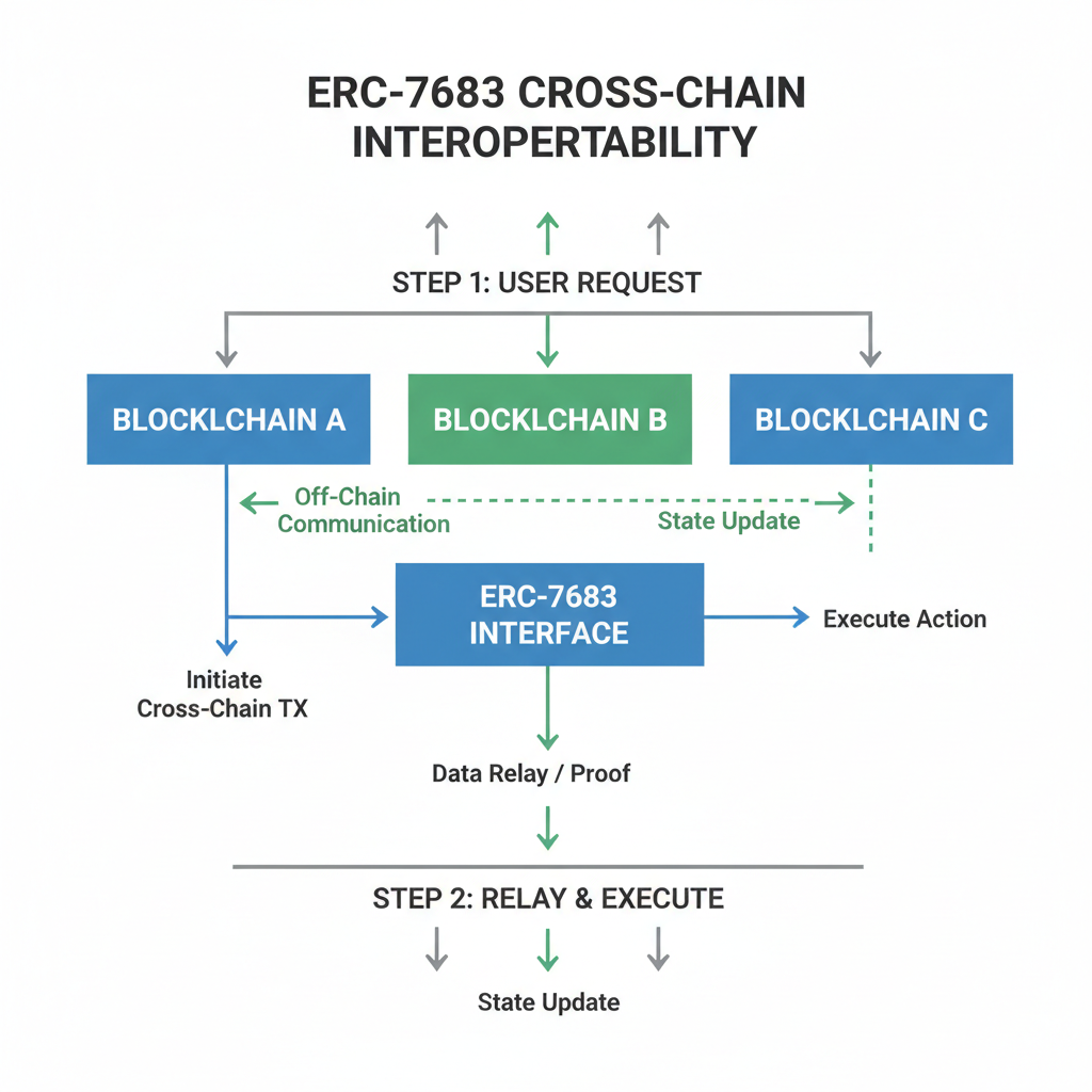 ERC-7683 standard diagram, cross-chain arrows between blockchains, technical flowchart, minimalist design