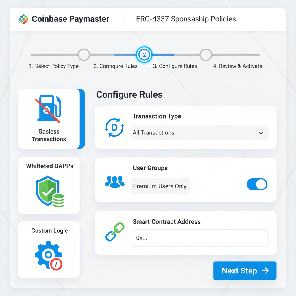 coinbase paymaster configuration dashboard erc-4337 sponsorship policy icons