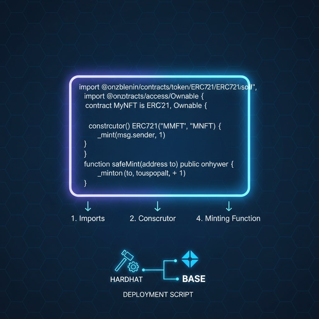 nft smart contract deployment hardhat base blockchain code snippet glowing