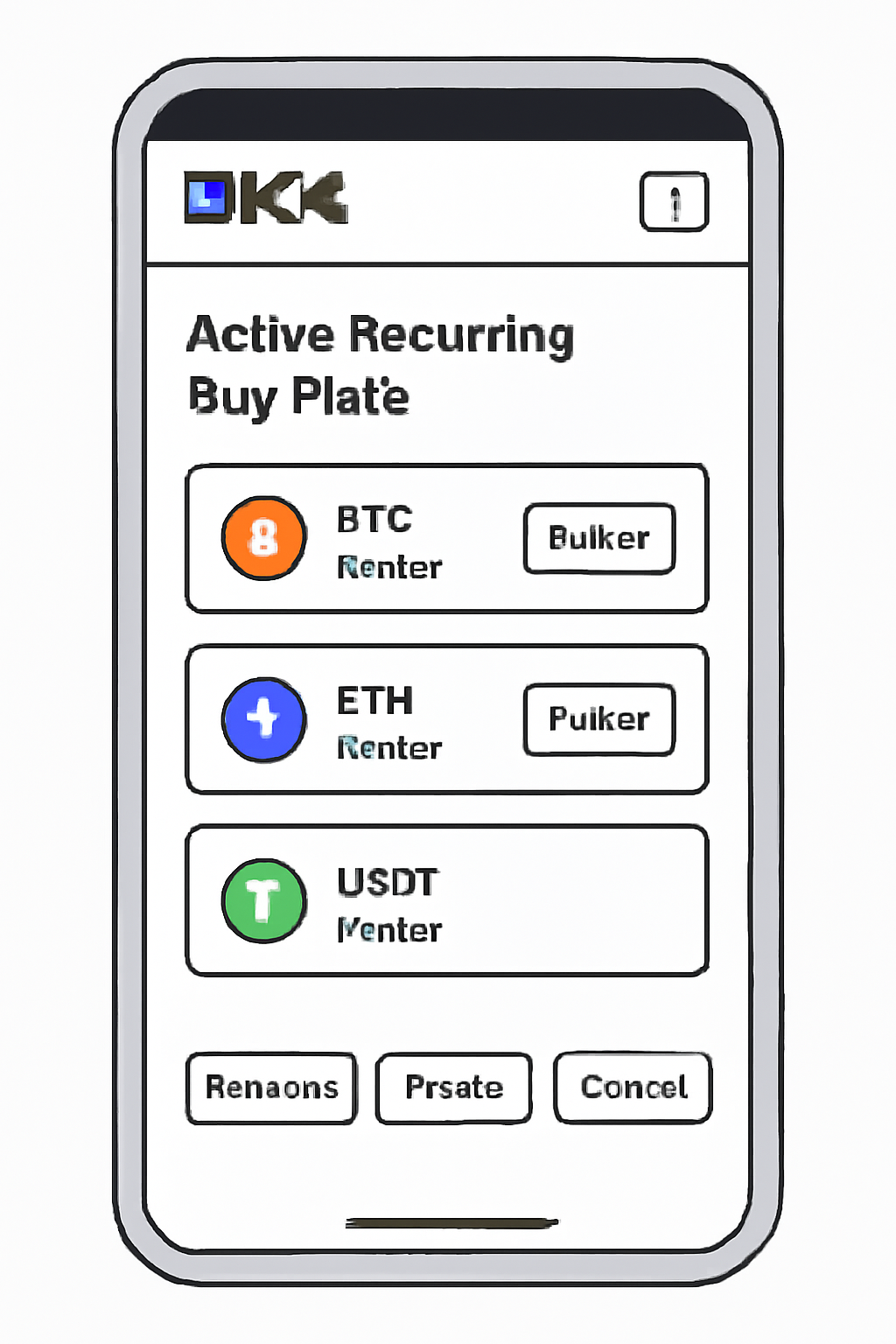 A user-friendly dashboard in the OKX app displaying active recurring buy plans with options to pause, resume, or cancel.