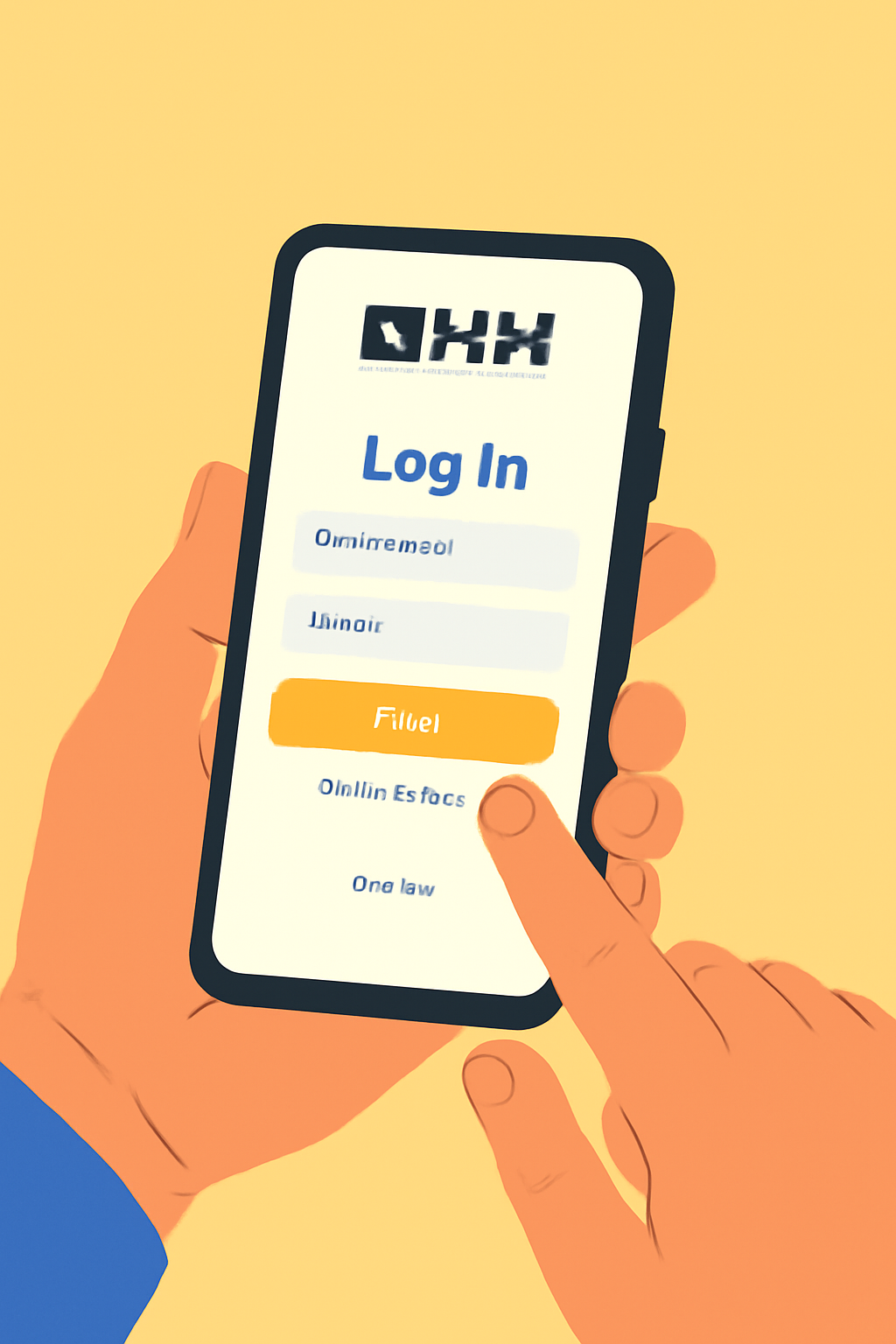 A person holding a smartphone with the OKX app open on the login screen, modern interface, bright and welcoming colors.