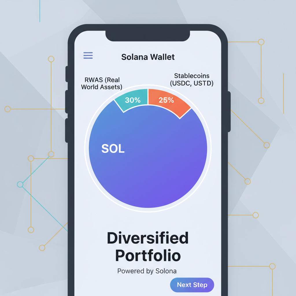 diversified crypto portfolio pie chart on Solana wallet, assets like SOL stablecoins RWAs