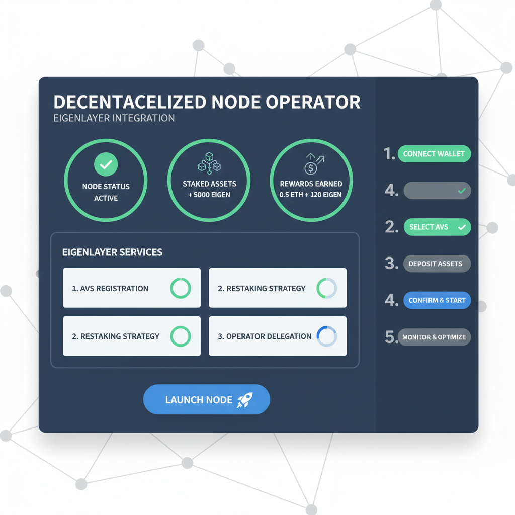 operator dashboard running decentralized node software with EigenLayer integration, high-tech interface