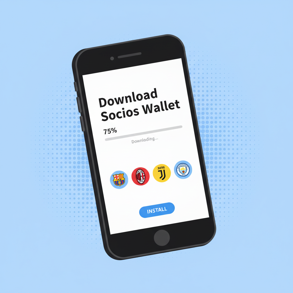 mobile phone displaying Socios wallet app download screen with fan tokens icons