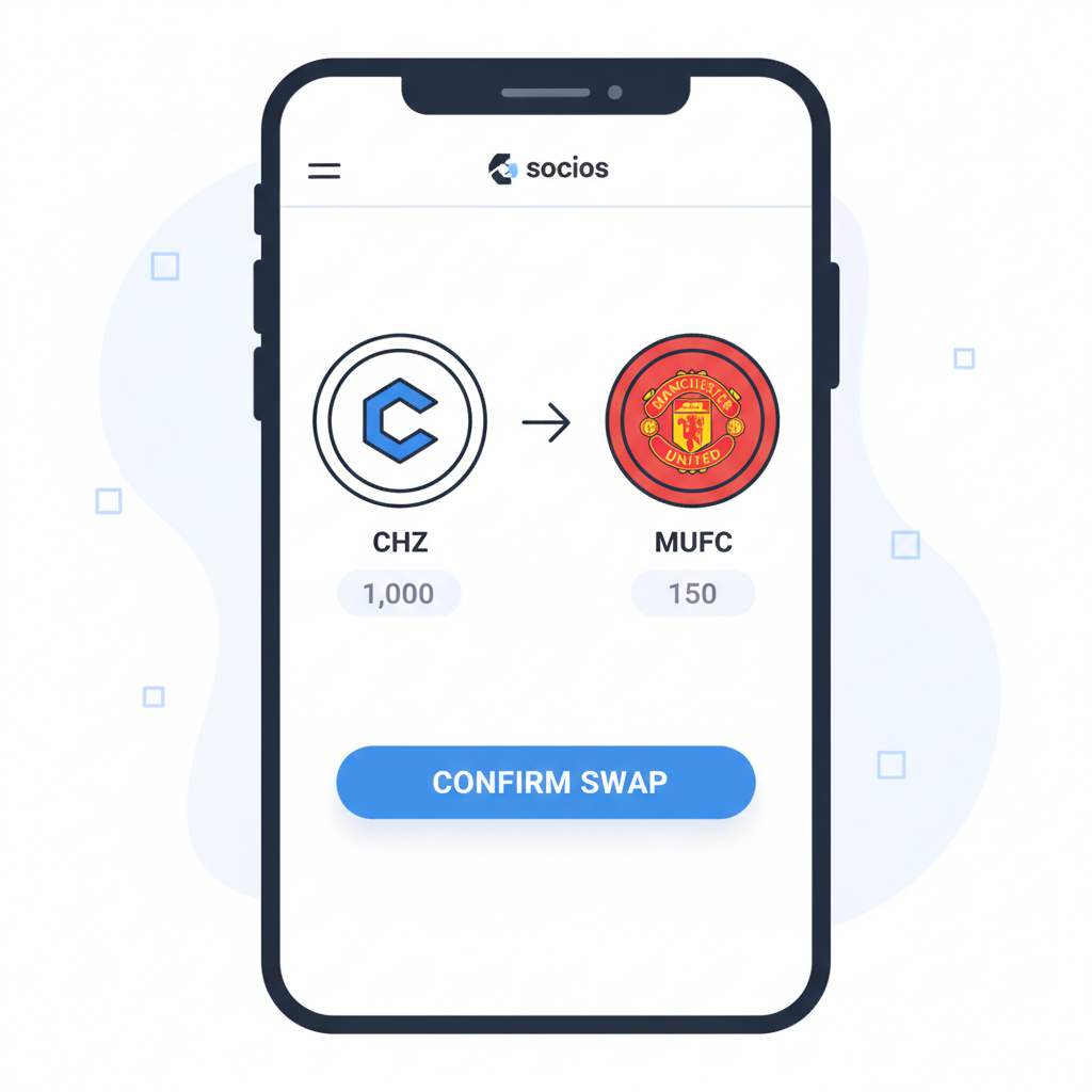 Socios app interface swapping CHZ for red Manchester United fan token