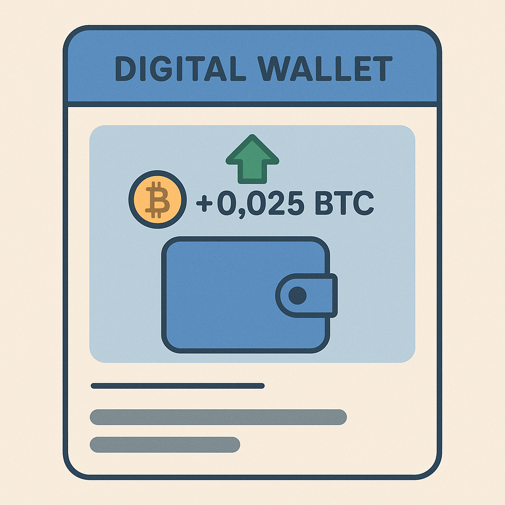 A digital wallet interface showing a small incoming crypto transaction