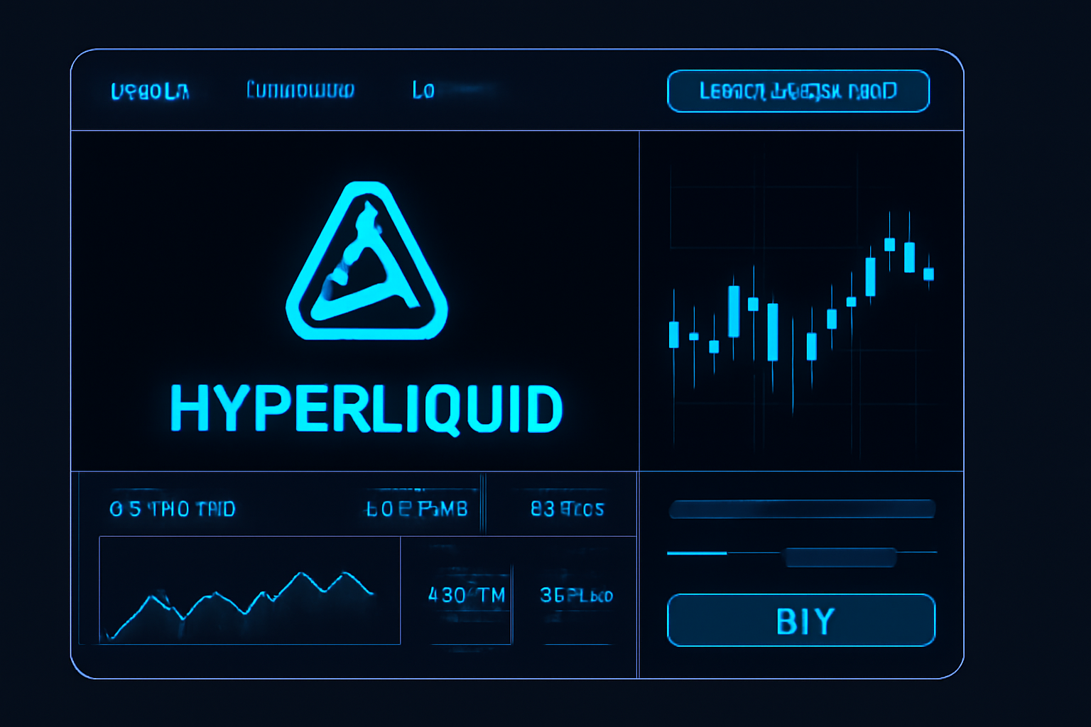 sleek futuristic trading app screen showing wallet connect button clicked, neon blue Hyperliquid logo, cyberpunk dashboard, high-tech UI --ar 16:9