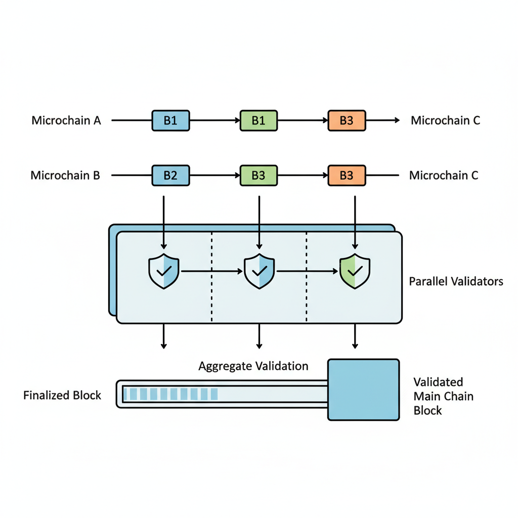 validators checking blocks from multiple microchains, parallel processing diagram