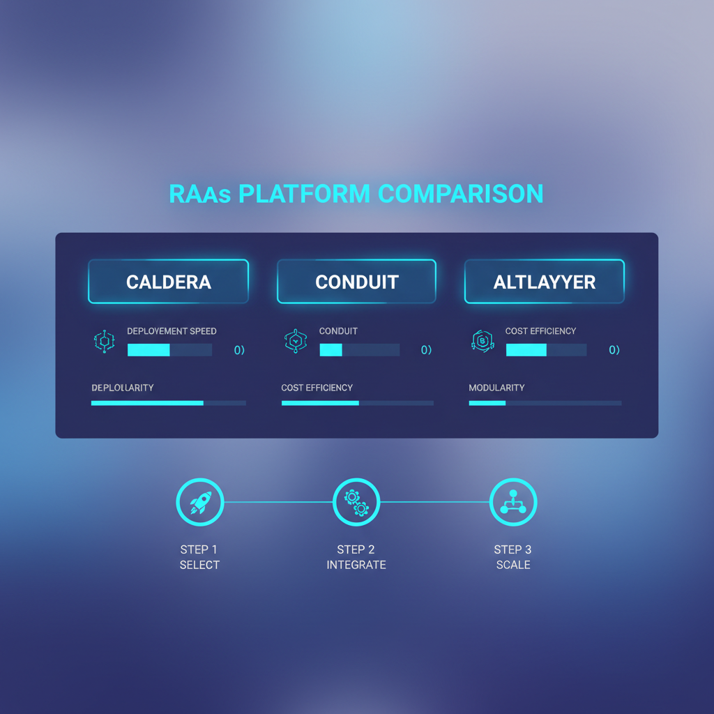 sleek dashboard comparing RaaS platforms Caldera Conduit AltLayer, futuristic UI neon blues