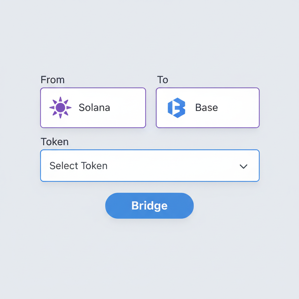 Jumper bridge config screen showing Solana from, Base to, token selection