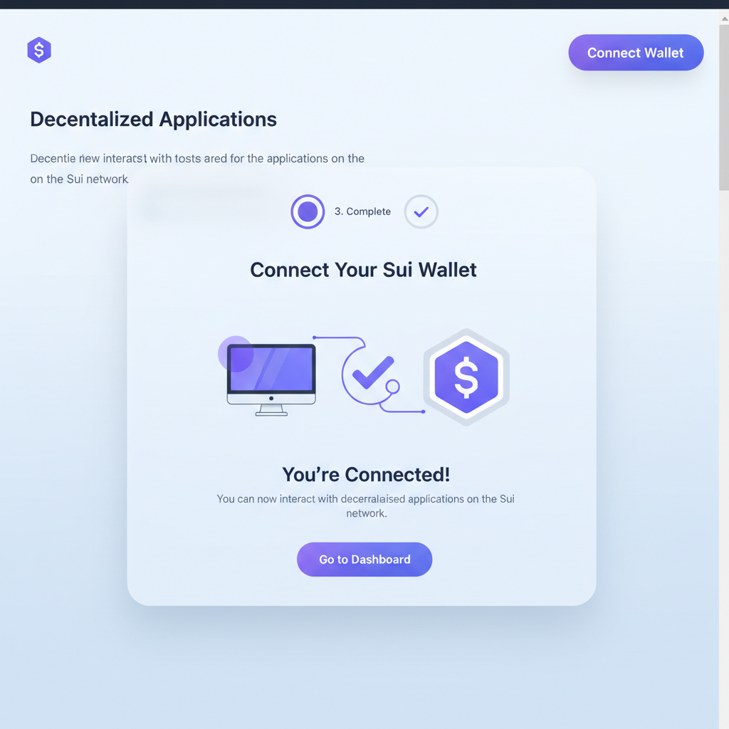 React UI with sleek Connect Wallet button, Sui wallet popup, modern design