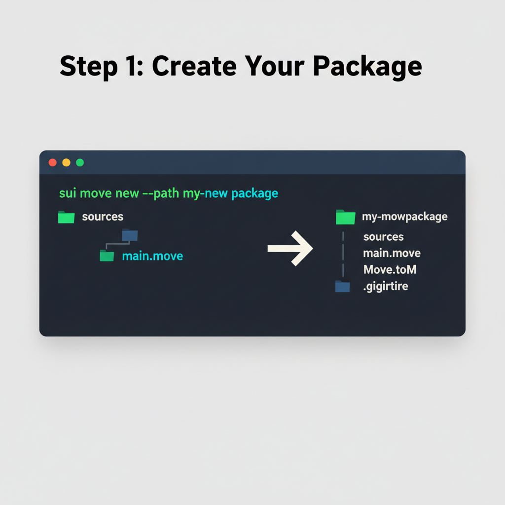 terminal creating new sui move package with folder structure visible