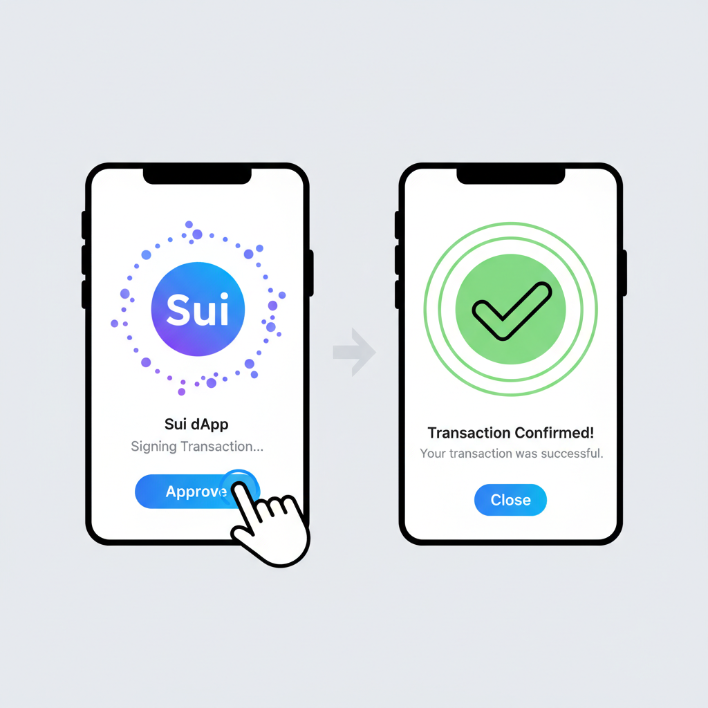 transaction signing animation in Sui dApp, success confirmation screen