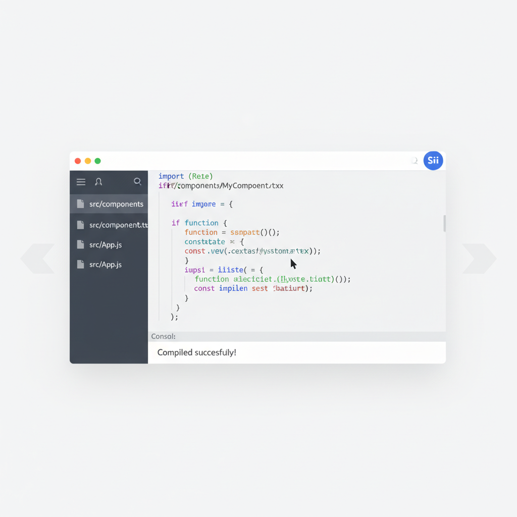 clean modern React app code editor with Sui logo integration, minimalist UI