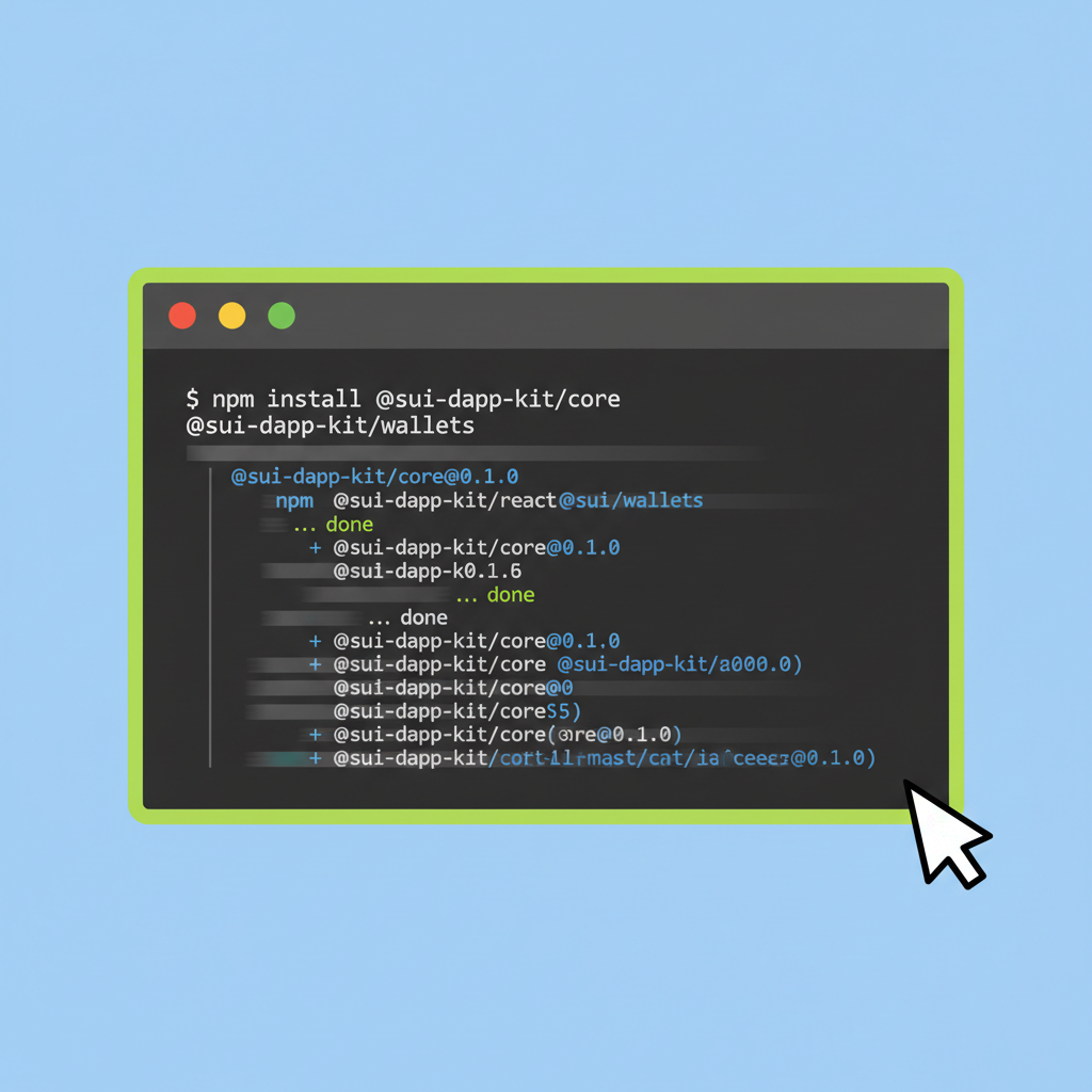 terminal installing npm packages for Sui dApp Kit, code lines scrolling
