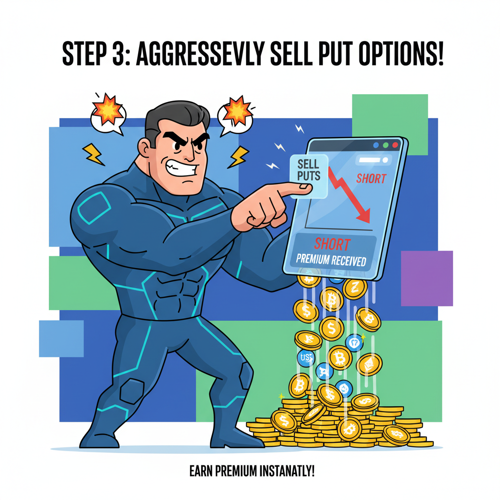 Aggressive trader selling put options in DeFi app, premium coins raining down