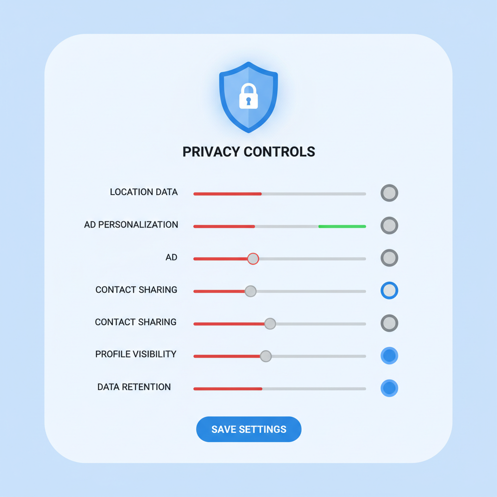 adjusting privacy settings dashboard, sliders and toggles, shield icon