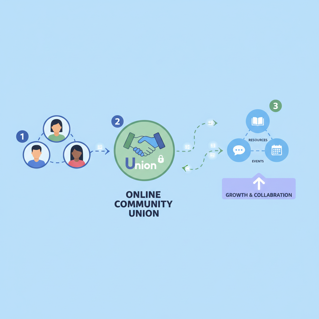 joining online community union, group icons, data flow diagram