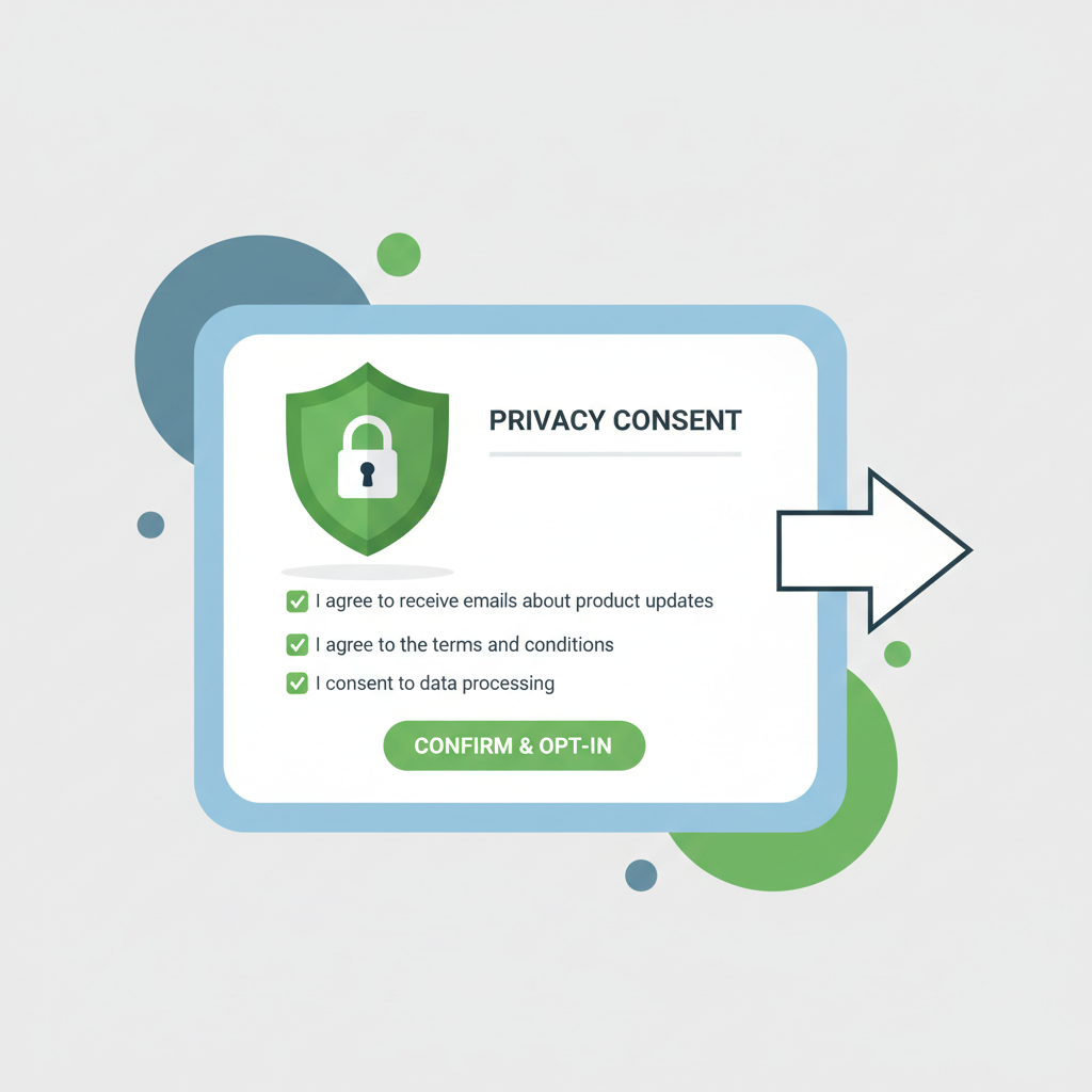 checking opt-in consent form on screen, green checkmarks, secure padlock