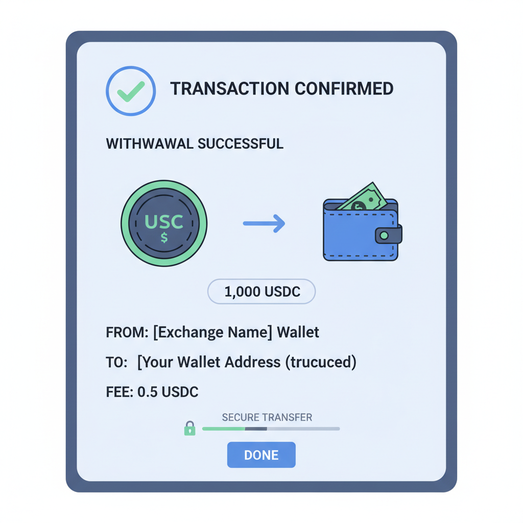 withdrawing USDC to wallet, transaction confirmation, secure transfer
