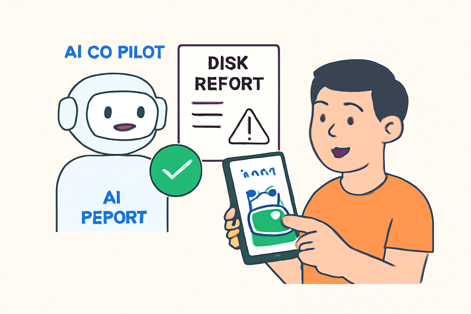 An AI co-pilot displaying a green checkmark and a risk report, with a user happily approving the final swap on their wallet app.