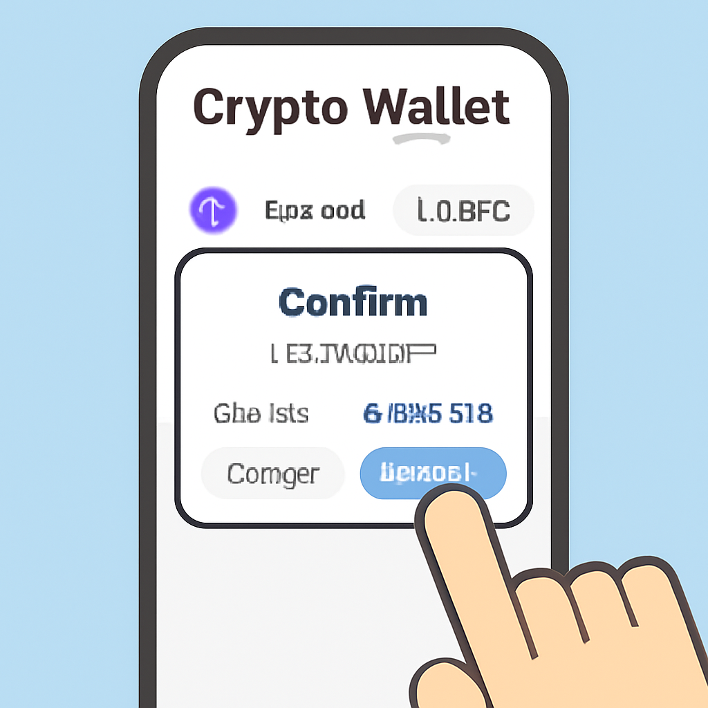 A finger tapping the 'Claim' button next to a crypto reward in a mobile wallet app, with a pop-up confirmation window and a gas fee notice.