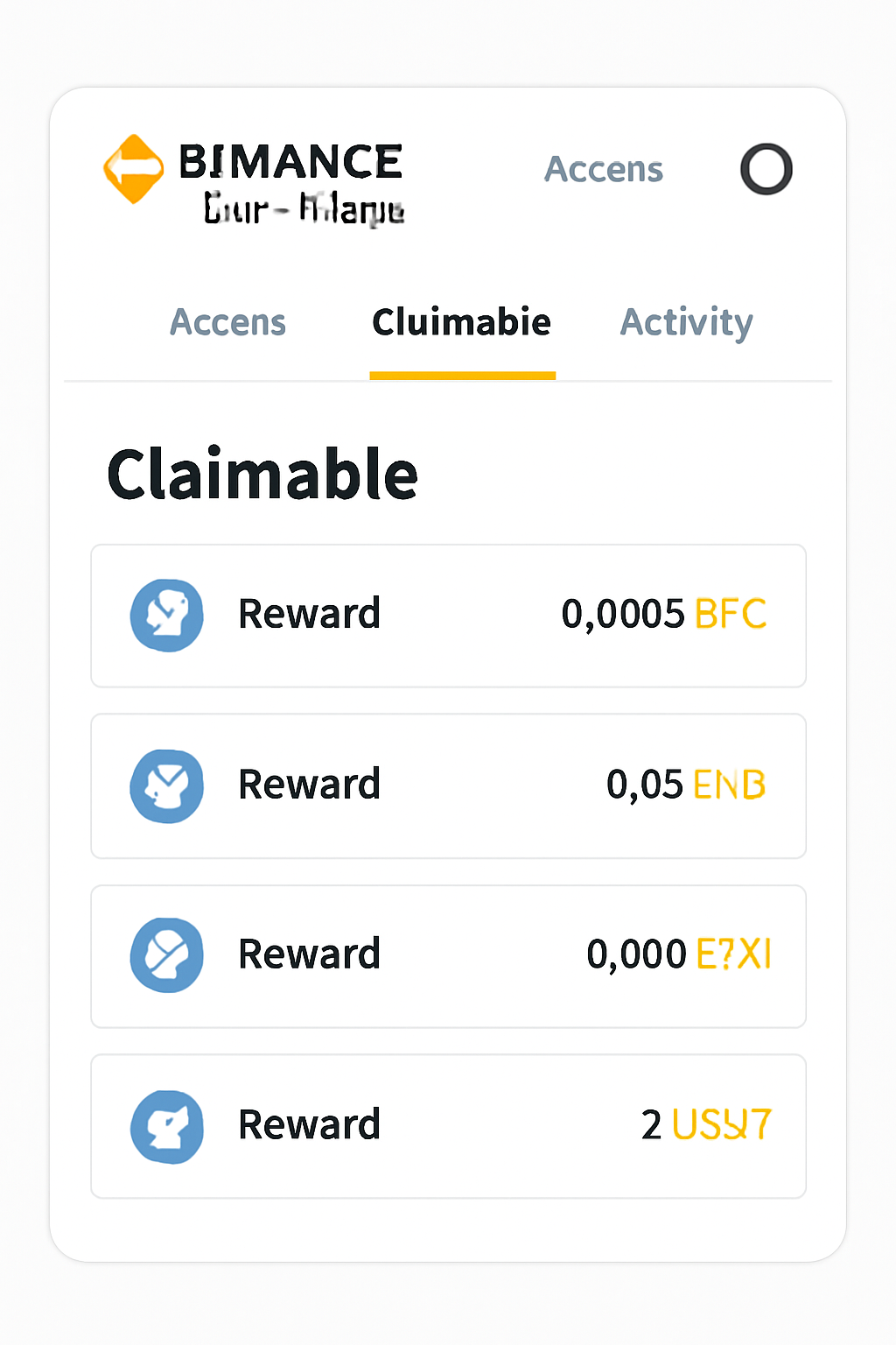 A screenshot-style view of the Binance Web3 Wallet interface, highlighting the 'Claimable' tab with a list of rewards underneath.