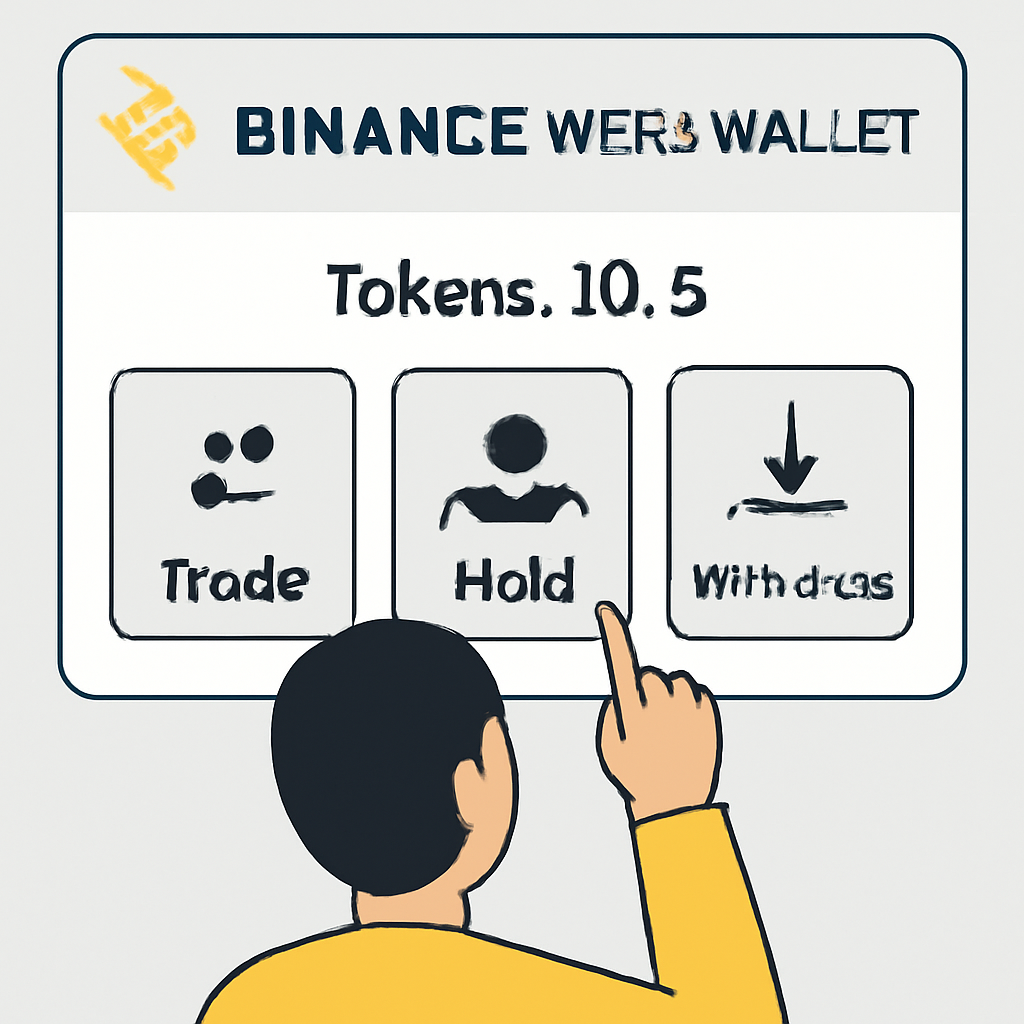 A user deciding between trading, holding, or withdrawing tokens within the Binance Web3 Wallet interface, with options visually represented.