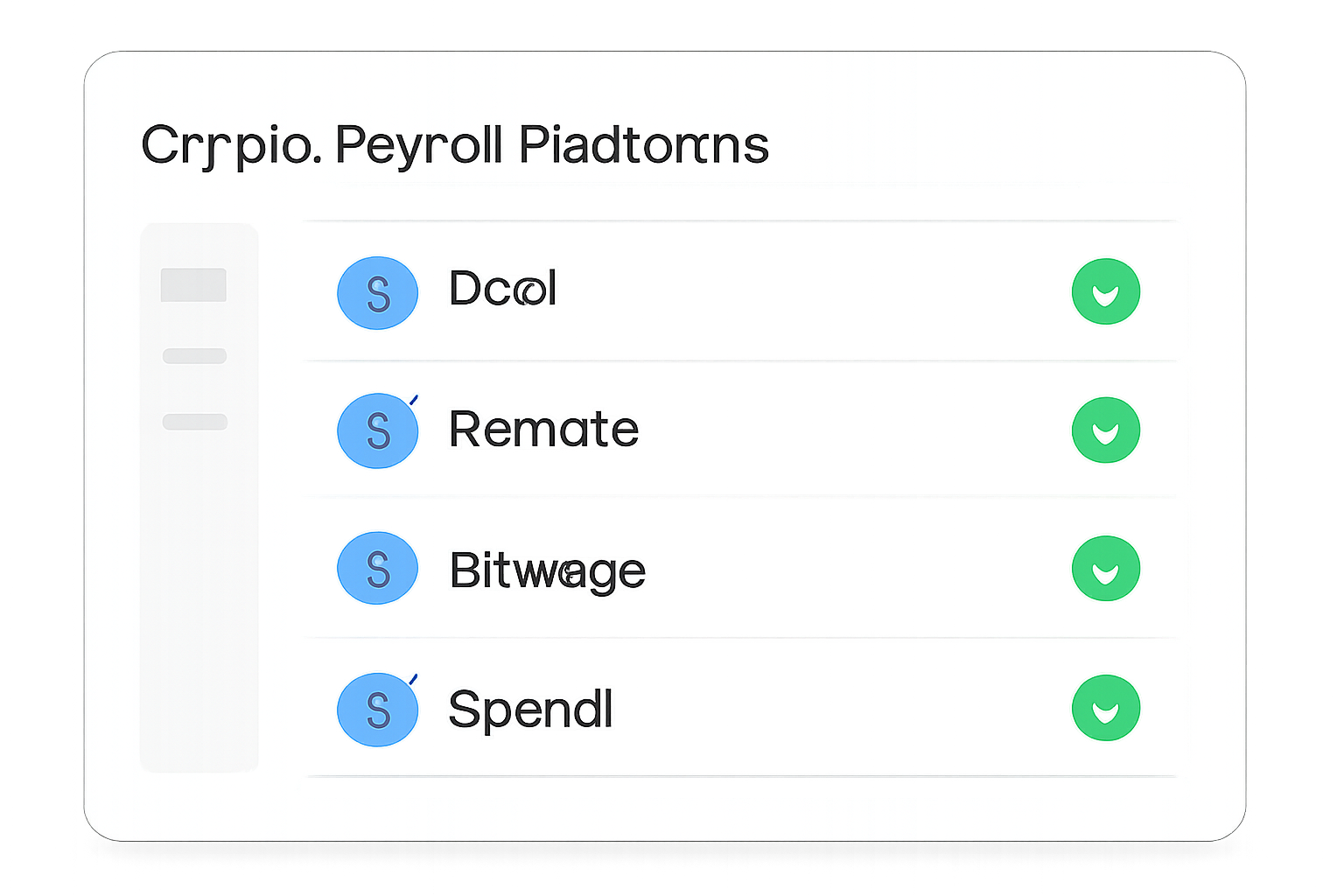 A modern digital dashboard displaying various crypto payroll platforms with USDC logos and compliance checkmarks