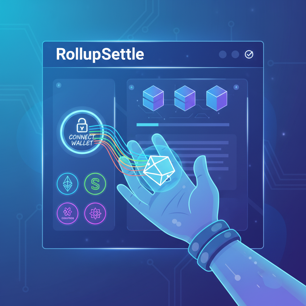 user connecting multi-chain wallet to futuristic DEX website RollupSettle, neon blockchain interface, cyberpunk aesthetic