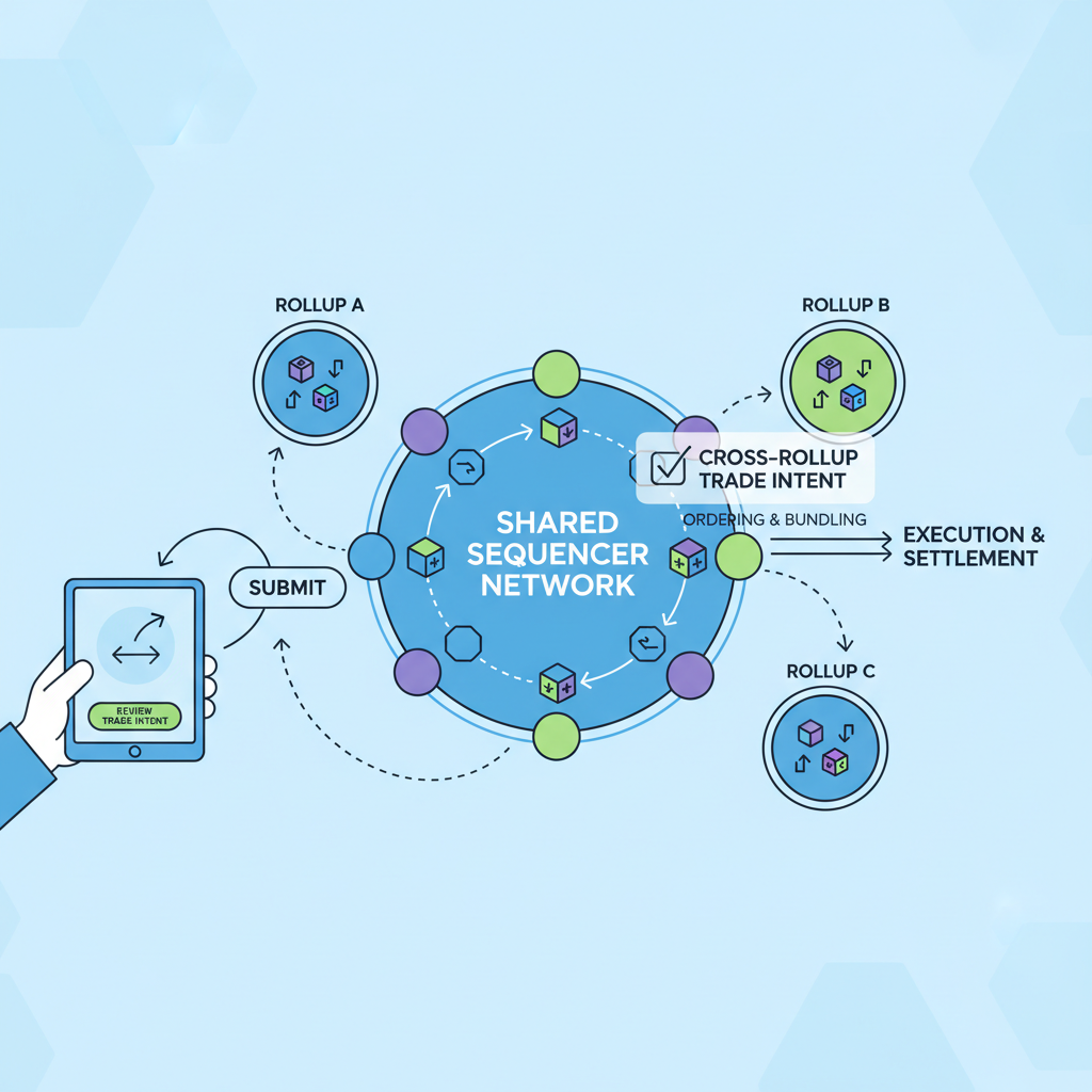 reviewing and submitting cross-rollup trade intent, shared sequencer network visualization