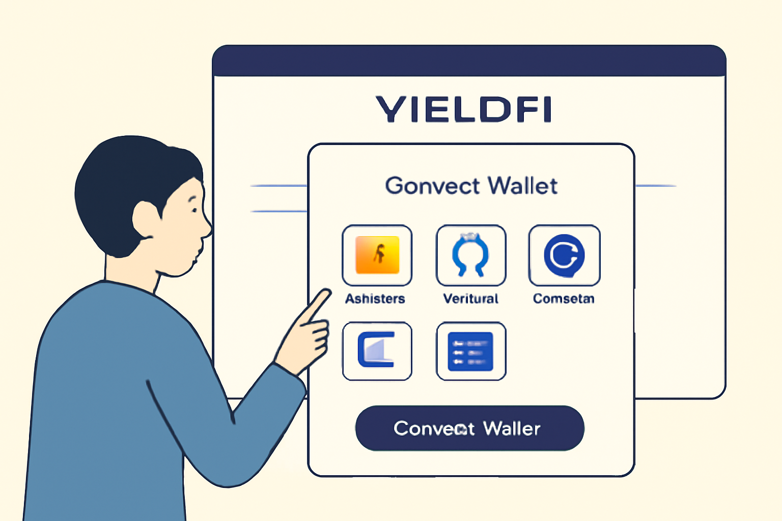 A user connecting their crypto wallet to the YieldFi website, with a clear interface and wallet icons.