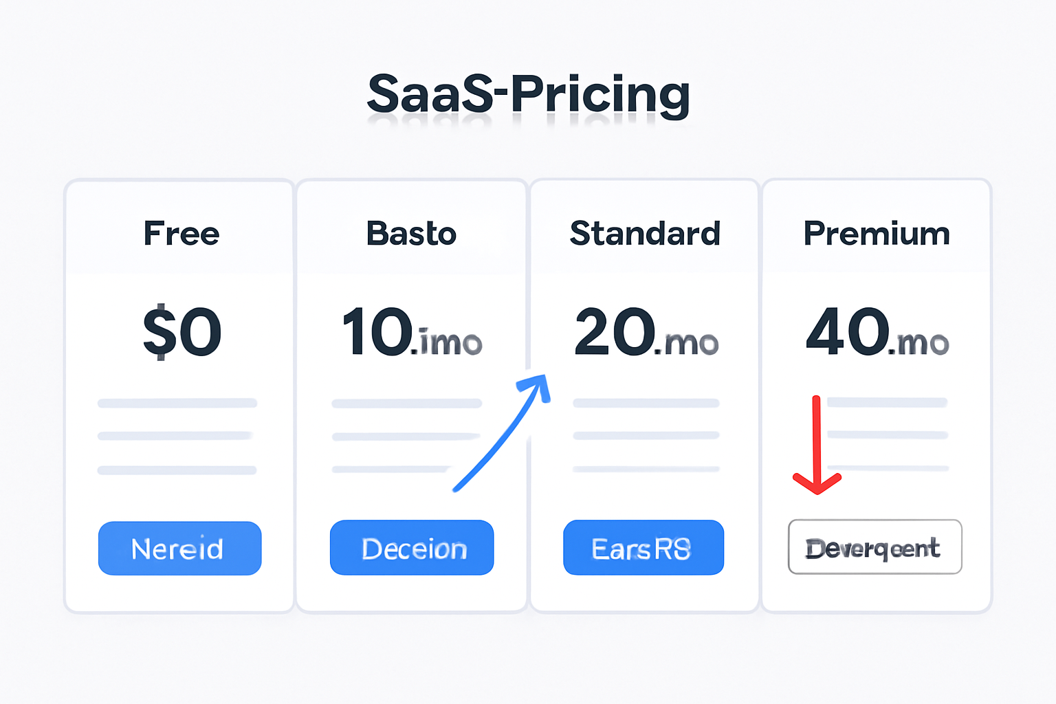A digital dashboard displaying various SaaS subscription plans and pricing tiers with highlighted upgrade and downgrade options.