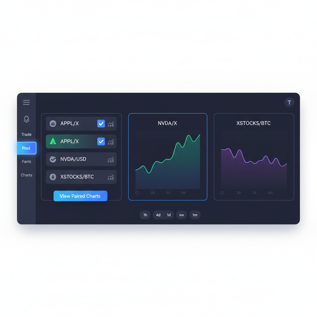 ton dex interface selecting aaplx nvda xstocks pair charts modern dark mode