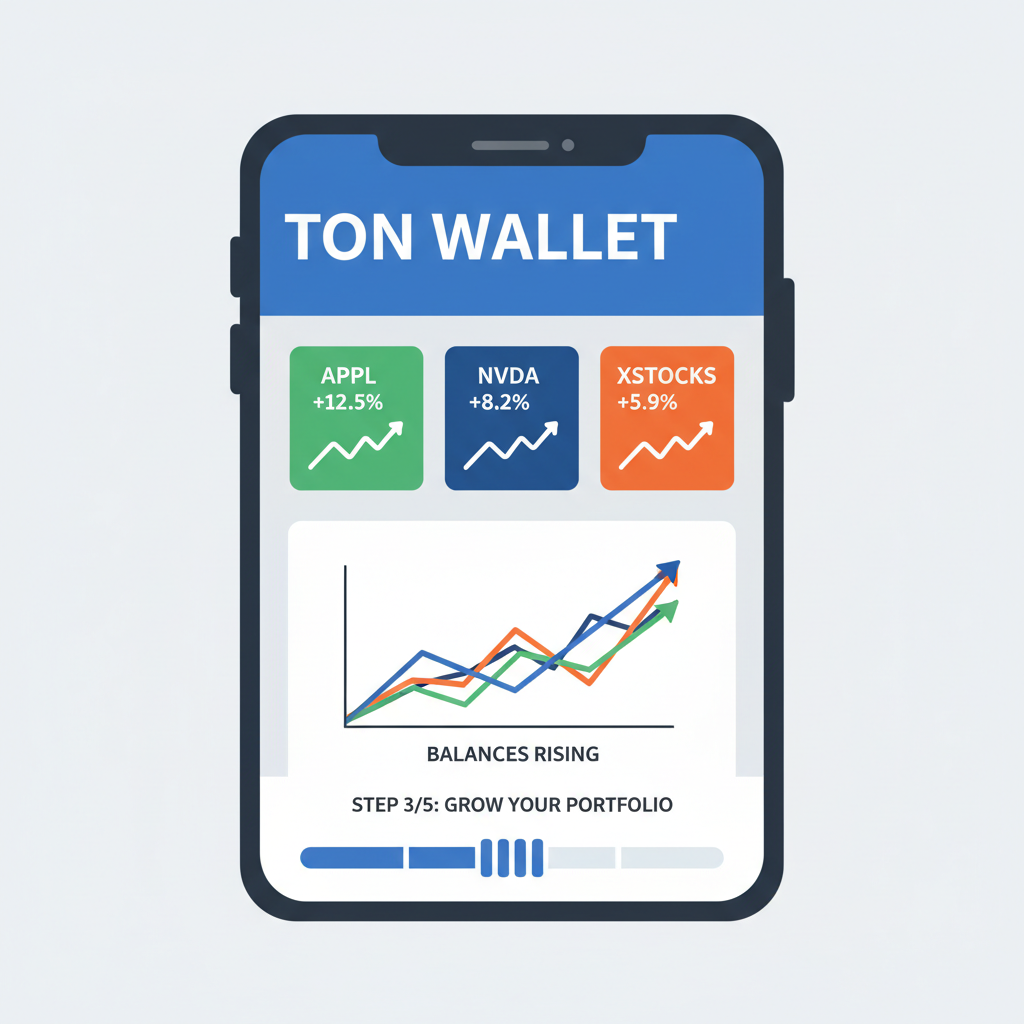 ton wallet portfolio showing aaplx nvda xstocks balances graphs rising