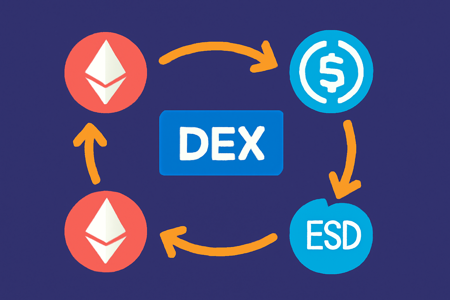 series of ETH to USDC swaps on DEX, transaction arrows looping, vibrant DeFi animation