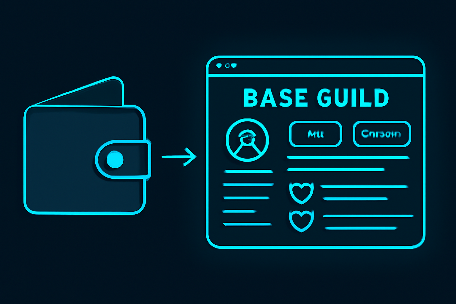 sleek wallet connecting to Base Guild dashboard, neon blue UI, crypto guild interface