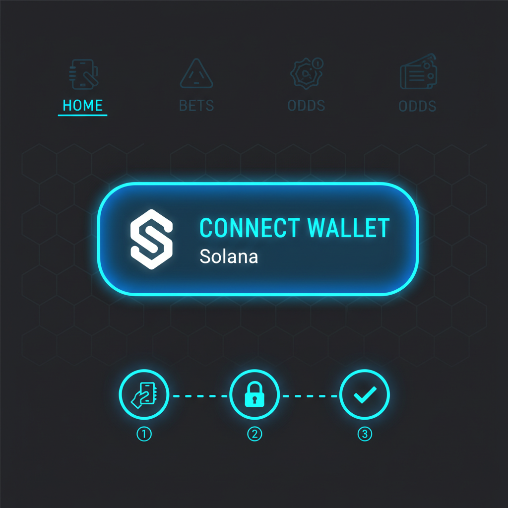 futuristic Solana wallet connect button on sports betting dApp UI, neon blue accents, clean interface