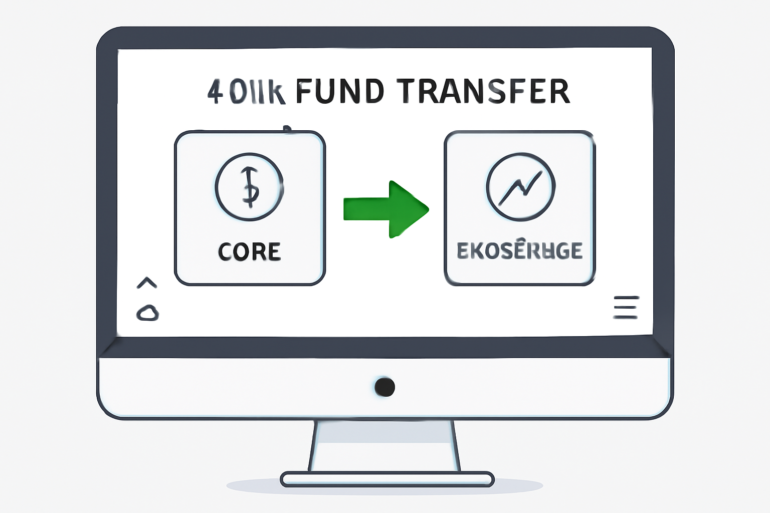 clean computer screen showing 401k fund transfer interface, green arrow from core to brokerage window, professional UI, simple icons